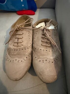 Women’s Taupe Suede Wingtip Oxfords - Classic Lace-Up Dress Shoes